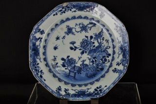 Fine Antique Chinese 18thc Hand - Painted Blue And White Octagonal Plate