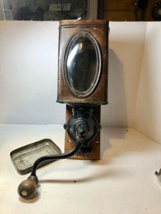 Rare Vintage Antique Coffee Mill Grinder Wall Mount Tin Can - Early 1900