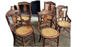 Victorian Eastlake Cane Seat Dining Chairs,  Set Of 5