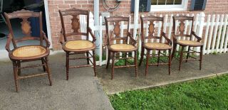 Victorian Eastlake cane seat dining chairs,  set of 5 2