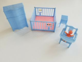 Vintage Renwal Dollhouse Baby Furniture: Dresser,  Table,  Playpen & Potty Chair