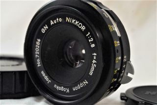 " Rare " [exc,  ] Nippon Kogaku Gn Auto Nikkor 45mm F2.  8 Pancake Lens W/caps