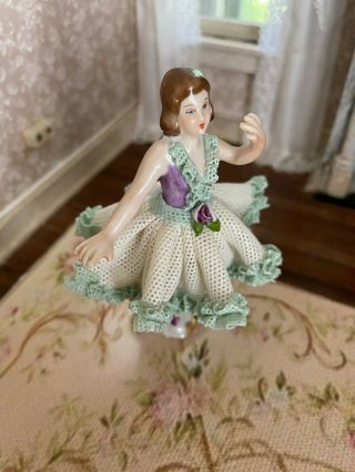 Vintage Miniature Dollhouse Artisan Porcelain Dancing Girl Doll Sculpture German
