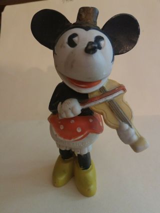 Rare 5 3/4 " Bisque Minnie Mouse Figurine With Violin Vintage Walt Disney 1930
