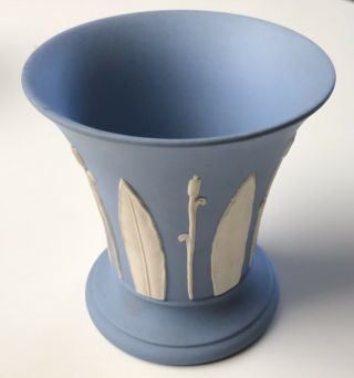 Vintage Wedgwood Blue Jasperware Small Trumpet Vase - Feathers & Cattails Rare