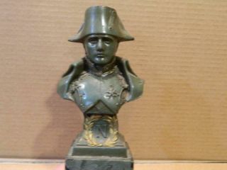 Bronze / Brass Regal Bust Of Napoleon On Faux Marble Base Signed Vintage
