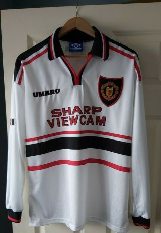 Rare Manchester United Vintage Long Sleeve Away Shirt 1997/1999 Giggs Treble