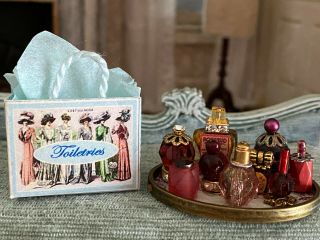 Vintage Miniature Dollhouse Artisan Ladies Vanity Tray Diorama England Gift Bag