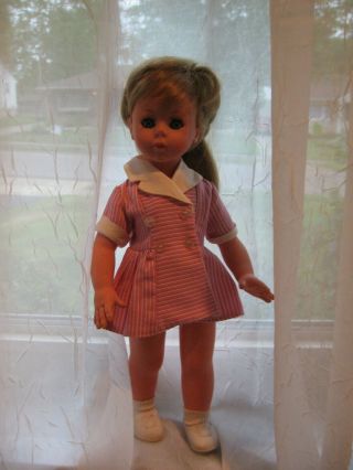 Italocremona Italian Honey Blonde Ponytail 14 " Doll Pink Dress Dated 1967