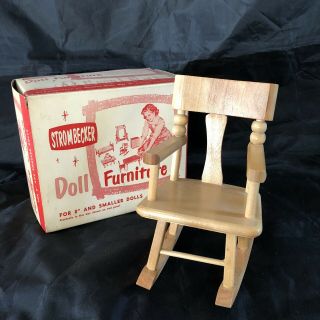 Vintage Strombecker Wooden Doll Rocking Chair For 8” Dolls 143 Box