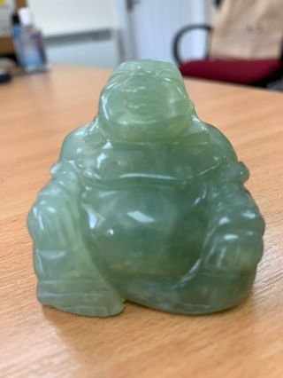 Chinese Carved Green Jade Buddha - Happy Little Figure.  Great Example