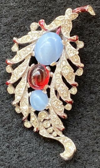 RARE 1940 CROWN TRIFARI RED BLUE CABOCHON BROOCH JEWELS OF INDIA ALFRED PHILIPPE 3
