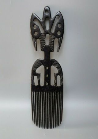 Good Large Oceanic Polynesian Papua Guinea Carved Black Wood Afro Hair Comb
