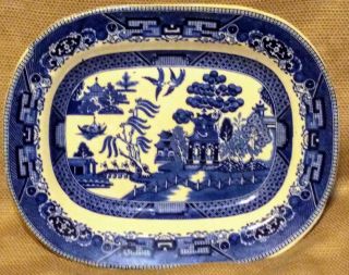 Antique Old Buffalo Pottery Blue Willow Small Serving Platter Dish Marked