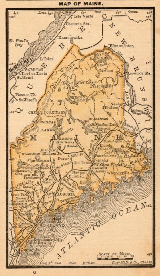 Rare Antique Maine State Map 1888 Miniature Vintage Map Of Maine 7927