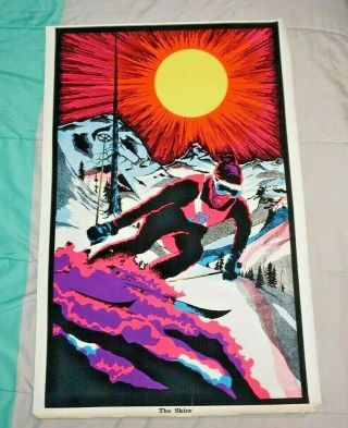 Vintage 19771 Skier Velvet Blacklight Poster 70s 23 " X 35 "