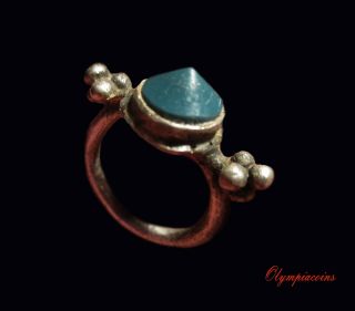 Outstanding Ancient Roman Silver Ring With Blue Stone