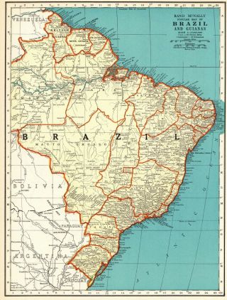 1937 Antique Map Of Brazil South America Map Of Guianas Gallery Wall Art 8032