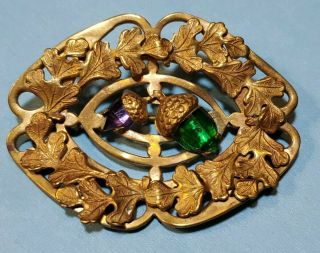 Rare Antique Art Nouveau Oak Leaf/acorns Czech Glass Faceted Stones Sash Brooch