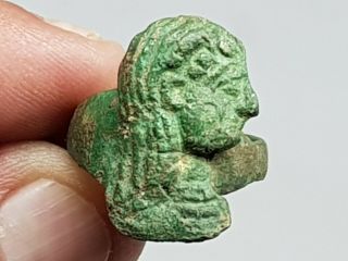Stunning Rare Ancient Bronze Greek Ring Of A Kings Face 500 Bc 16,  7 Gr 20 Mm