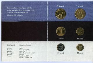 1992 - 1994 Estonia - Unc Bu Set (6) With 2 Commemorative 5 Krooni - Rare