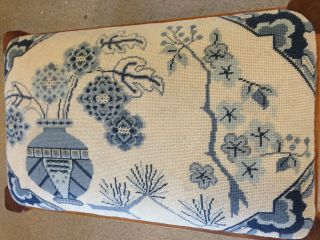 Vintage Oak Foot Stool Hand Made Needlepoint Cover
