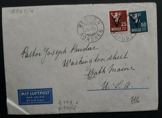 Rare 1941 Norway Censor Cover Ties 2 Stamps With " V " O/ps Cancelled Bergen