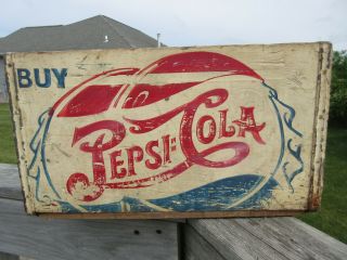 Vintage 1940’s Buy Pepsi Cola White Wooden Crate Box W/bottle Cap Logo – Rare