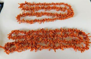 Two Strings Of Antique / Vintage Coral Stick Beads