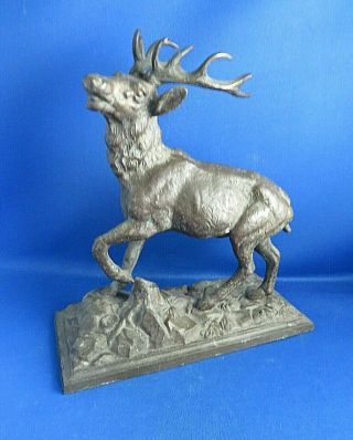 Antique 19thc Country House Bronzed Spelter Figure Of A Stag