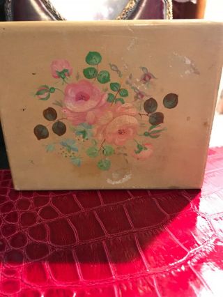 Lovely Small Vintage Painted Floral Wood Trinket/jewellery Box