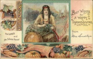 Indians Best Wishes For A Happy Thanksgiving Winsch Antique Postcard Vintage