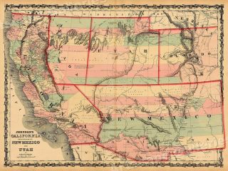 1860s “johnson’s Map Of California” Vintage Style Territorial Map - 20x28