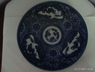 Fab Antique Chinese Porcelain Blue & White Dragons Design Plate 20 Cms Diameter