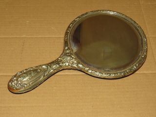 Antique Art Nouveau Silver Plate Hand Mirror By Ab Ltd (a/f)