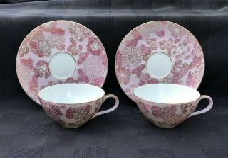 Set Of Two Vintage Dorothy C.  Thorpe California China Dot3 Cups & Saucers Rare