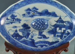 Antiqu Chinese Export Blue and White Porcelain Canton Cover for a Dish 3