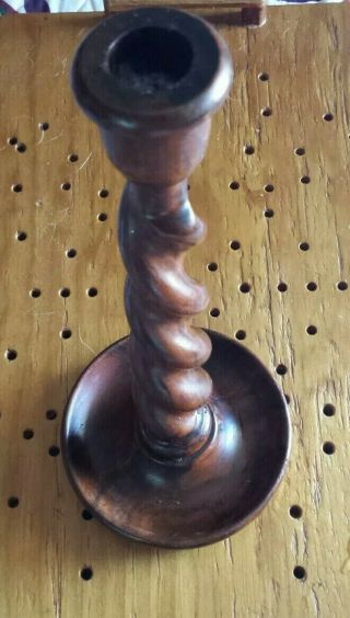 English Barley Twist Oak 12” Candlestick Candle Holder Vintage Wooden