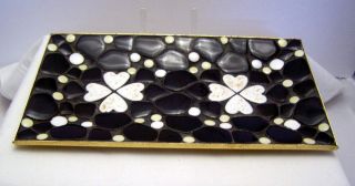 Vtg Mid Century Modern Black & White Ceramic Mosaic Tray 1950s 1960 