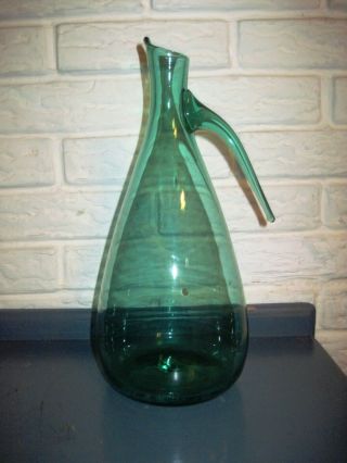 Rare Blenko / Anderson Mid Century Modern Sea Green Art Glass Pitcher 5311