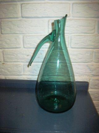 Rare Blenko / Anderson Mid Century Modern Sea Green Art Glass Pitcher 5311 2