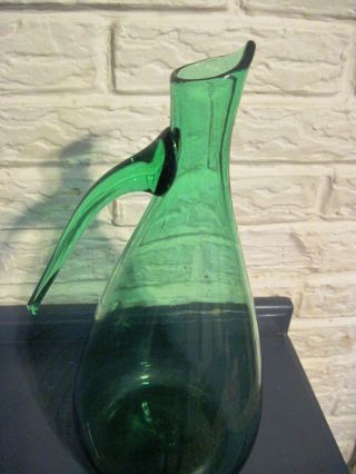 Rare Blenko / Anderson Mid Century Modern Sea Green Art Glass Pitcher 5311 3