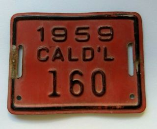 Rare Item / Vintage 1959 Caldwell Idaho Bicycle License Plate 160