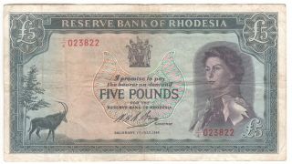 Rhodesia 5 Pounds 1966 P - 28 Rare