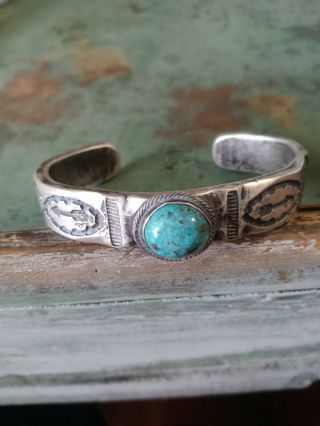 Wow Rare Vintage Sterling Silver And Turquoise Navajo Ingot Cuff 90 Grams