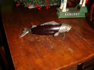 An Early,  American Mahogany Wood,  Very Rare,  Hand Carved " Fish " Pepper Mill