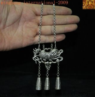 Old Chinese Tibetan Silver Feng Shui Lion Foo Dog Beast Amulet Necklace Pendant