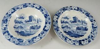 Piar Of Antique Pottery Pearlware Blue Transfer Hackwood Miniature Plates 1825