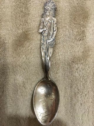 Vintage Full Figure Native American Indian Chief Sterling Silver Small Spoon