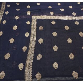 Sanskriti Vintage Blue Sarees Pure Silk Woven Brocade Craft Fabric Zari Sari 2